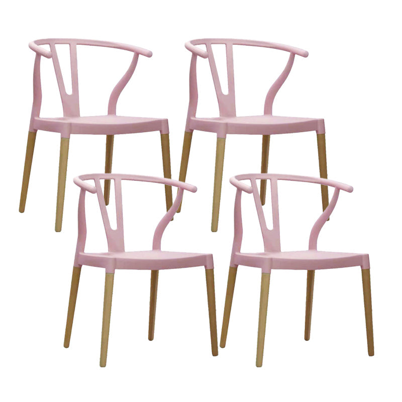 Modern Beech Wishbone Arm Chair Matte Finish Plastic Dining Chair Pink Set of 4 Clearhalo ' kitchen&dining_furn' 'Dining Chairs' 'Dining Tables & Seating' 'dining_chair' 'Furniture' 'furniture_dining_chair' 'Kitchen & Dining Furniture' 'kitchen' 4600571