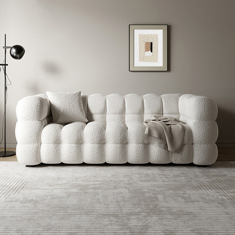 Sofa with Pillow Back with Wool/imitation Leather Beige Cushions 106"L x 40"W x 29.5"H Clearhalo 'furn' 'furn_sofas' 'Furniture' 'furniture_sofas' 'kitchen' 'kitchen_sofas' 'Living Room Furniture' 'Sofa' 'sofas' 4607298