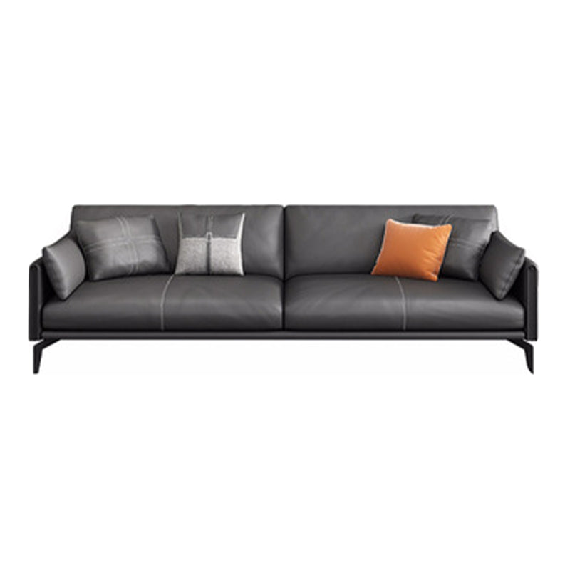 Black Upholstered with Pillow Back Against Leather/leather Seat 106"L x 33.5"W x 33.5"H Clearhalo 'furn' 'furn_sofas' 'Furniture' 'furniture_sofas' 'kitchen' 'kitchen_sofas' 'Living Room Furniture' 'Sofa' 'sofas' 4607338