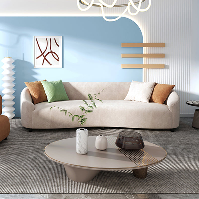 Modern Velvet Curved Loveseat with Tight Back for Bonus Room 102"L x 35"W x 28"H Beige Clearhalo 'furn' 'furn_sofas' 'Furniture' 'furniture_sofas' 'kitchen' 'kitchen_sofas' 'Living Room Furniture' 'Sofa' 'sofas' 4607895