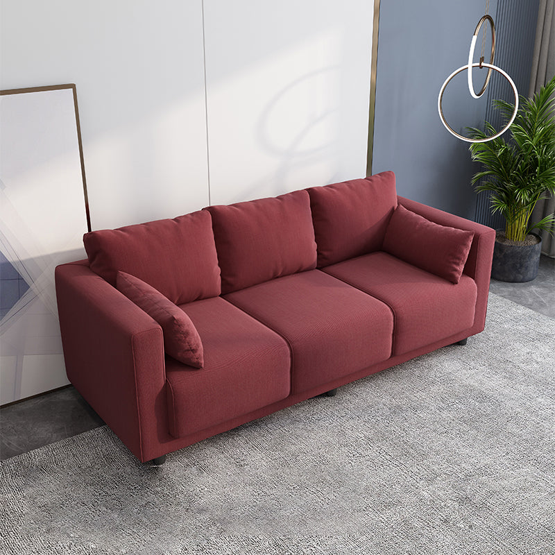 Loose Back Linen Square Arm Sofa with Slipcovered for Living Room and Apartment Burgundy Clearhalo 'furn' 'furn_sofas' 'Furniture' 'furniture_sofas' 'kitchen' 'kitchen_sofas' 'Living Room Furniture' 'Sofa' 'sofas' 4608021