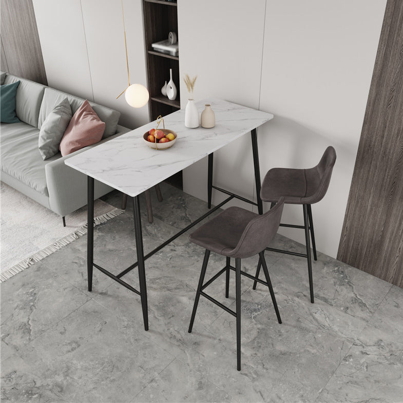 Modern Marble Table with Rectangle Table Top Black Trestle Table - 41.3" H White-Black Without Chairs Clearhalo 'Bar Furniture' 'Bar Tables' 'bar_tables' 'furn' 'furn_bar_tables' 'Furniture' 'furniture_bar_tables' 'Kitchen & Dining Furniture' 4611029