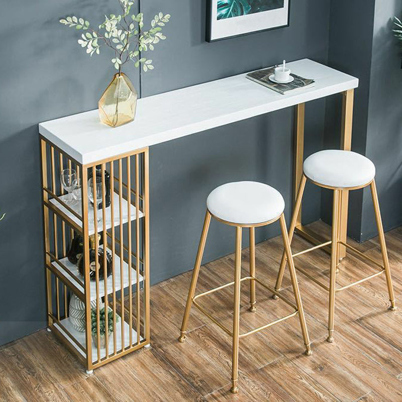 Glam Marble Table with Rectangle Table Top Gold Double Pedestal Table - 41.3" H 70.9"L x 15.7"W x 41.3"H Without Chairs Clearhalo 'Bar Furniture' 'Bar Tables' 'bar_tables' 'furn' 'furn_bar_tables' 'Furniture' 'furniture_bar_tables' 'Kitchen & Dining Furniture' 4611087