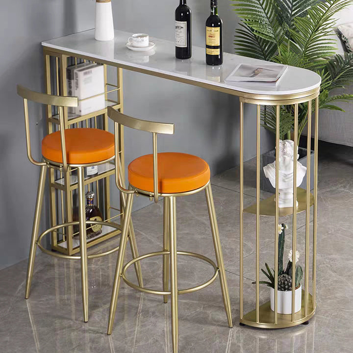 Marble Bistro Bar Desk with Specialty Table Top Double Pedestal Table - 41.3" H 78.7"L x 15.7"W x 41.3"H White-Gold Without Chairs Clearhalo 'Bar Furniture' 'Bar Tables' 'bar_tables' 'furn' 'furn_bar_tables' 'Furniture' 'furniture_bar_tables' 'Kitchen & Dining Furniture' 4611102