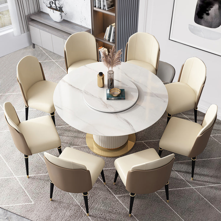 Glam 1/3/4/5/7/9 Pieces Round Dining Table Set with Sintered Stone Top Turntable Furniture 9 Pieces: Table, 8 Chairs Clearhalo 'Dining Room Sets' 'Dining Tables & Seating' 'dining_room_set' 'furn' 'furn_dining_room_set' 'Furniture' 'furniture_dining_room_set' 'Kitchen & Dining Furniture' 'kitchen&dining_furn' 'kitchen' 4612056