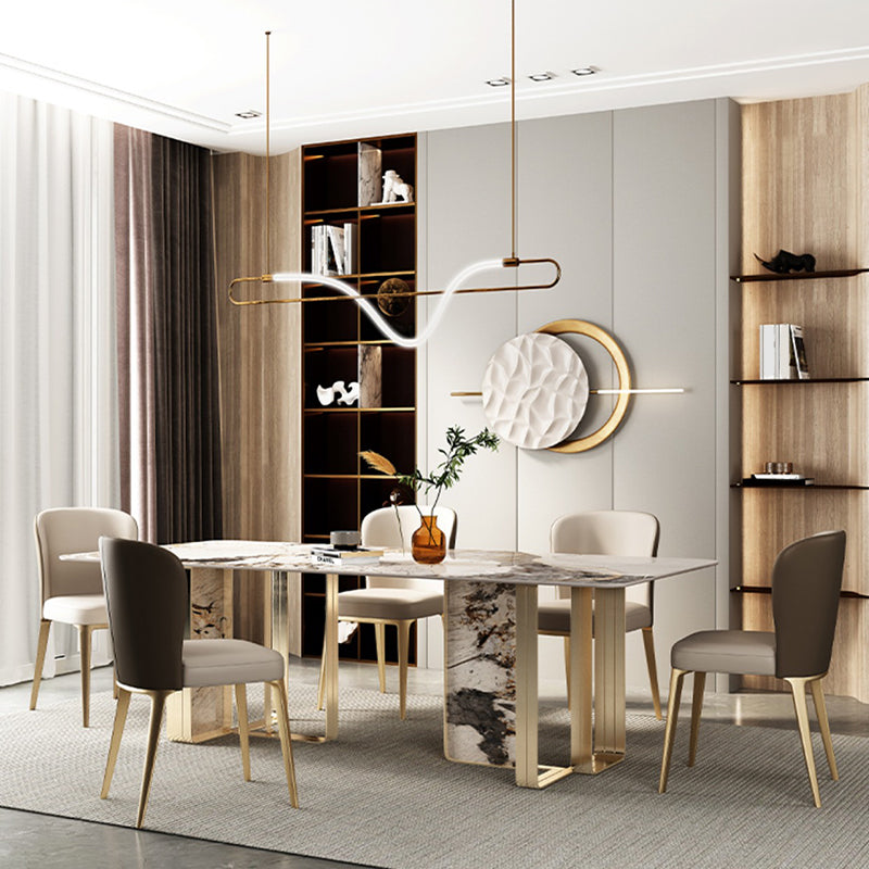 Luxury 1/3/4/5/6 Pieces Dining Set Sintered Stone Dining Table with Leather Chairs 6 Pieces: Table, 5 Chairs Clearhalo 'Dining Room Sets' 'Dining Tables & Seating' 'dining_room_set' 'furn' 'furn_dining_room_set' 'Furniture' 'furniture_dining_room_set' 'Kitchen & Dining Furniture' 'kitchen&dining_furn' 'kitchen' 4612185