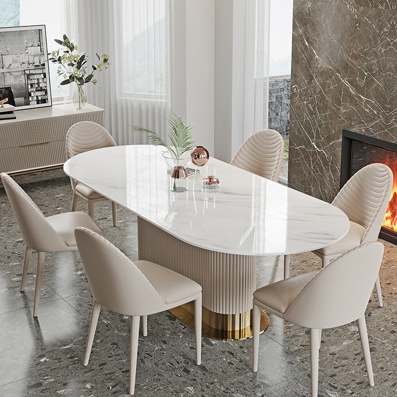 1/4/5/7 Pieces Luxury Dining Set Sintered Stone Top Dining Table with Leather Chairs 7 Pieces: Table, 6 Chairs Clearhalo 'Dining Room Sets' 'Dining Tables & Seating' 'dining_room_set' 'furn' 'furn_dining_room_set' 'Furniture' 'furniture_dining_room_set' 'Kitchen & Dining Furniture' 'kitchen&dining_furn' 'kitchen' 4612214