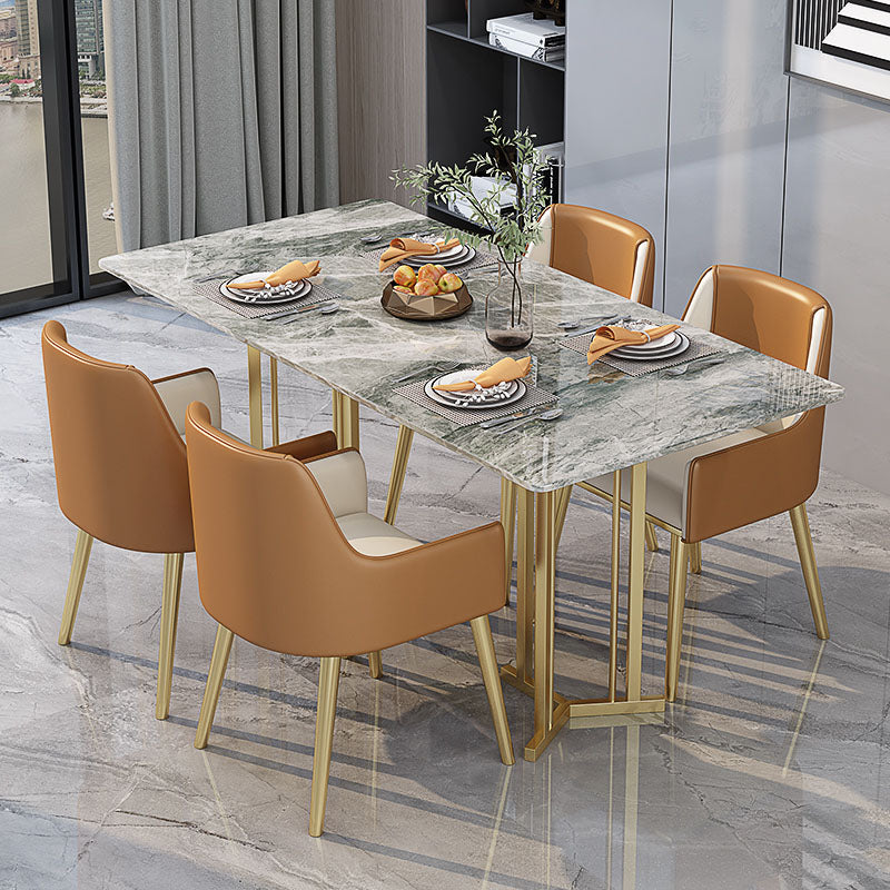 Luxury 1/2/5 Pieces Dining Set Sintered Stone Top Dining Table with Leather Chairs 5 Pieces: Table, 4 Orange Chairs Clearhalo 'Dining Room Sets' 'Dining Tables & Seating' 'dining_room_set' 'furn' 'furn_dining_room_set' 'Furniture' 'furniture_dining_room_set' 'Kitchen & Dining Furniture' 'kitchen&dining_furn' 'kitchen' 4612230
