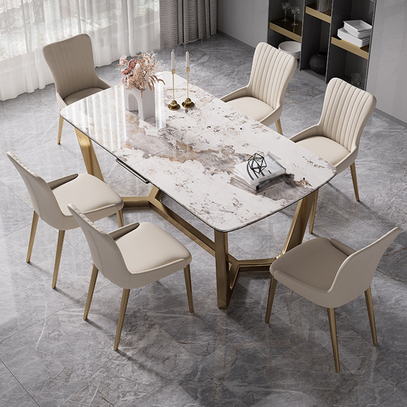 Glam 1/4/5/7 Pieces Rectangle Dining Table Set with Sintered Stone Scalable Dinette Set 7 Pieces: Table, 6 Chairs Clearhalo 'Dining Room Sets' 'Dining Tables & Seating' 'dining_room_set' 'furn' 'furn_dining_room_set' 'Furniture' 'furniture_dining_room_set' 'Kitchen & Dining Furniture' 'kitchen&dining_furn' 'kitchen' 4612340