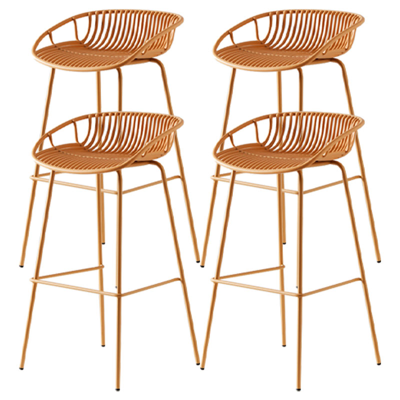 Nordic Metal Low Back Barstool Simple Indoor Tall Stool with Plastic Seat Yellow 4 Piece Set Clearhalo 'Bar Furniture' 'Bar Stools' 'bar_stools' 'furn' 'furn_bar_stools' 'furniture_bar_stools' 'Kitchen & Dining Furniture' 'kitchen&dining_furn' 'kitchen' 'kitchen_furn' Furniture' 4615476