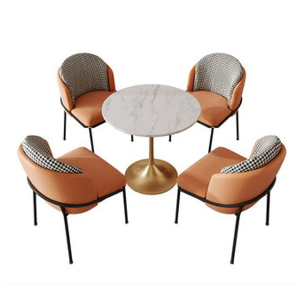 Glam Style 1/3/5 Pieces Dining Set with Stone Top Dining Furniture Set for Living Room 5 Pieces: Table, 4 Orange Chairs Clearhalo 'Dining Room Sets' 'Dining Tables & Seating' 'dining_room_set' 'furn' 'furn_dining_room_set' 'Furniture' 'furniture_dining_room_set' 'Kitchen & Dining Furniture' 'kitchen&dining_furn' 'kitchen' 4616281