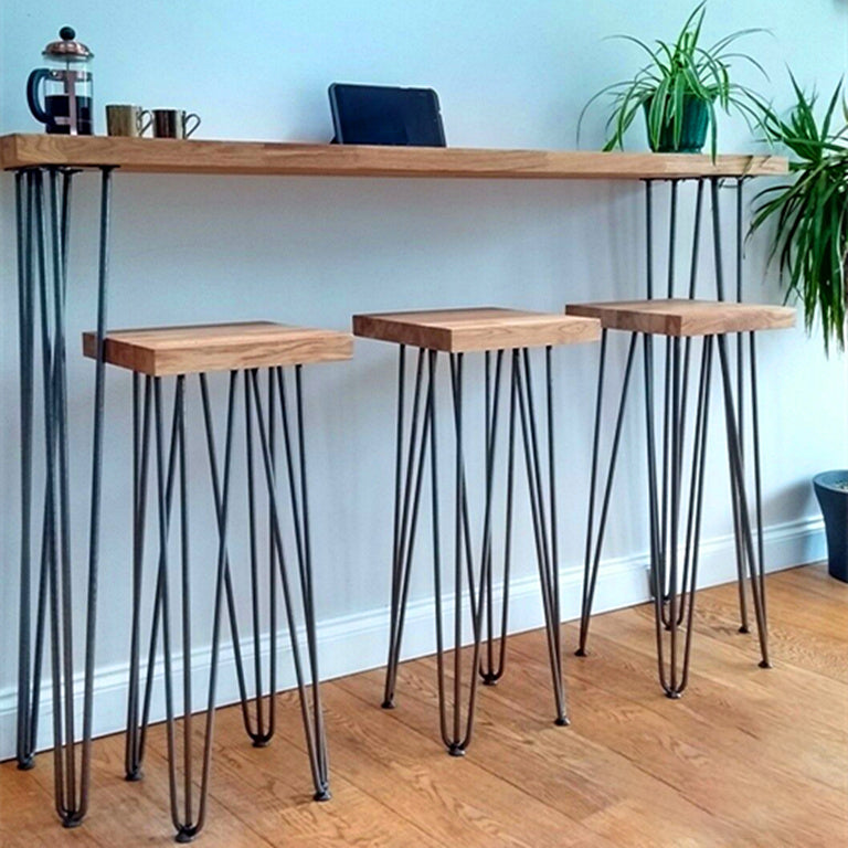 Brown and Light Brown Modern Style Bar Table Solid Wood and Iron Coffee Shop Bar Table 78.7"L x 15.7"W x 41.3"H Natural Without Chairs Clearhalo 'Bar Furniture' 'Bar Tables' 'bar_tables' 'furn' 'furn_bar_tables' 'Furniture' 'furniture_bar_tables' 'Kitchen & Dining Furniture' 4619909