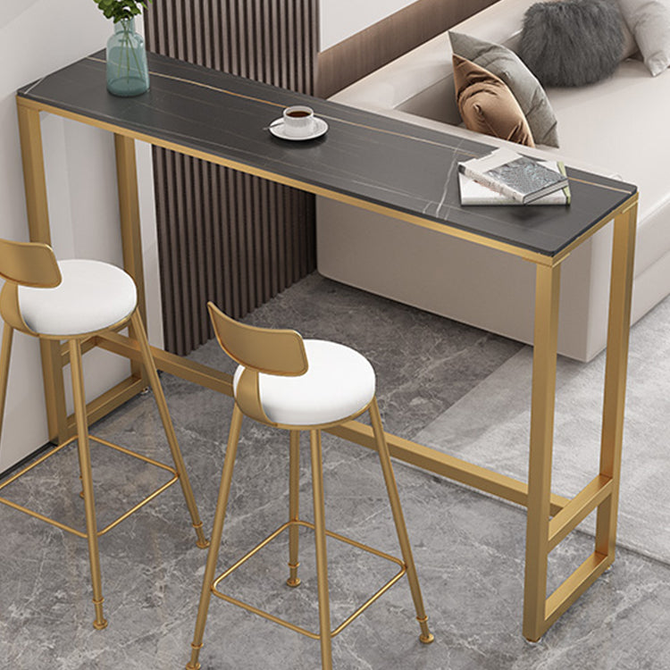 Black Glam Style Bar Table in Iron Top and Faux Marble Milk Tea Shop Bar Table 70.9"L x 15.7"W x 41.3"H Gold Without Chairs Clearhalo 'Bar Furniture' 'Bar Tables' 'bar_tables' 'furn' 'furn_bar_tables' 'Furniture' 'furniture_bar_tables' 'Kitchen & Dining Furniture' 4619951