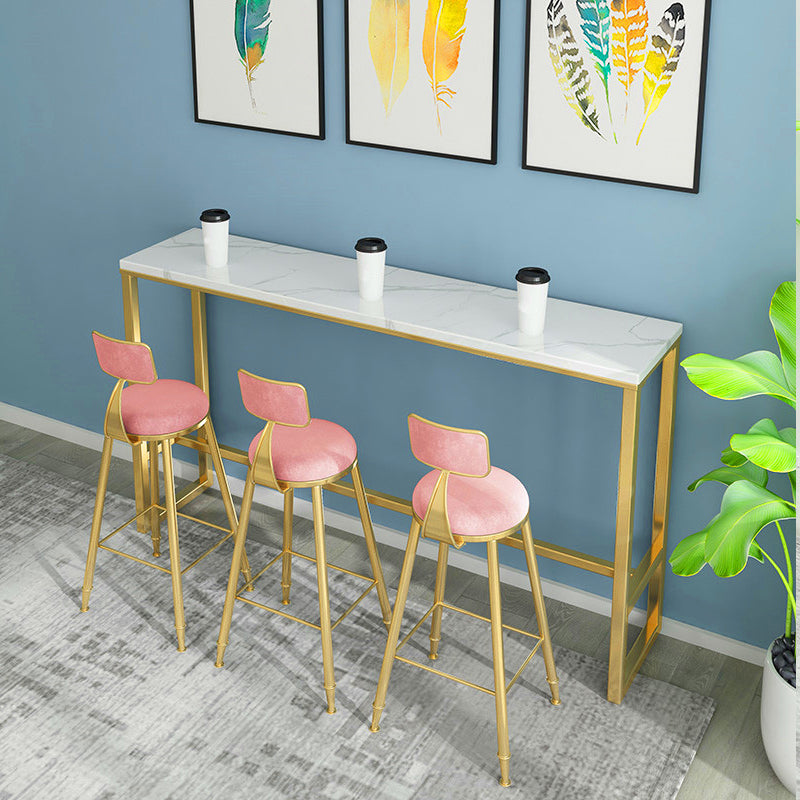 Glam White Marble Table with Rectangle Table Top Gold Trestle Table - 41.3" H 94.5"L x 15.7"W x 41.3"H Without Chairs Clearhalo 'Bar Furniture' 'Bar Tables' 'bar_tables' 'furn' 'furn_bar_tables' 'Furniture' 'furniture_bar_tables' 'Kitchen & Dining Furniture' 4620022