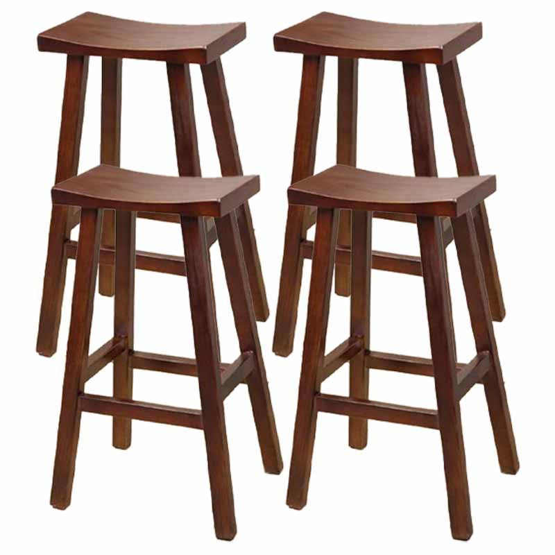 Industrial Wood Backless Barstool Simple Indoor Tall Stool with Contoured Seat Walnut 4 Piece Set Clearhalo 'Bar Furniture' 'Bar Stools' 'bar_stools' 'furn' 'furn_bar_stools' 'furniture_bar_stools' 'Kitchen & Dining Furniture' 'kitchen&dining_furn' 'kitchen' 'kitchen_furn' Furniture' 4620359