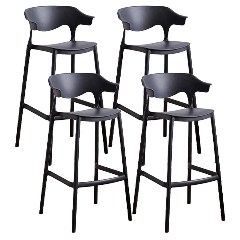 Nordic Plastic Low Back Barstool Stackable Indoor Tall Stool with Saddle Seat Black 4 Piece Set Bar Stool(30"H) Clearhalo 'Bar Furniture' 'Bar Stools' 'bar_stools' 'furn' 'furn_bar_stools' 'furniture_bar_stools' 'Kitchen & Dining Furniture' 'kitchen&dining_furn' 'kitchen' 'kitchen_furn' Furniture' 4620489