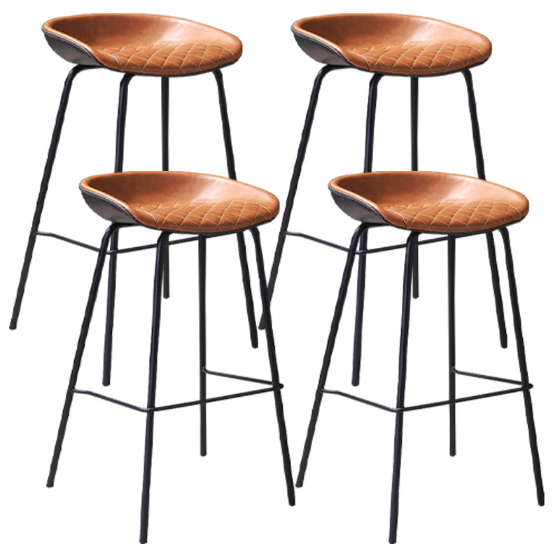 Leather Seat Barstool Industrial Metal Counter Stool with Low Back Light Brown 4 Piece Set Clearhalo 'Bar Furniture' 'Bar Stools' 'bar_stools' 'furn' 'furn_bar_stools' 'furniture_bar_stools' 'Kitchen & Dining Furniture' 'kitchen&dining_furn' 'kitchen' 'kitchen_furn' Furniture' 4620527