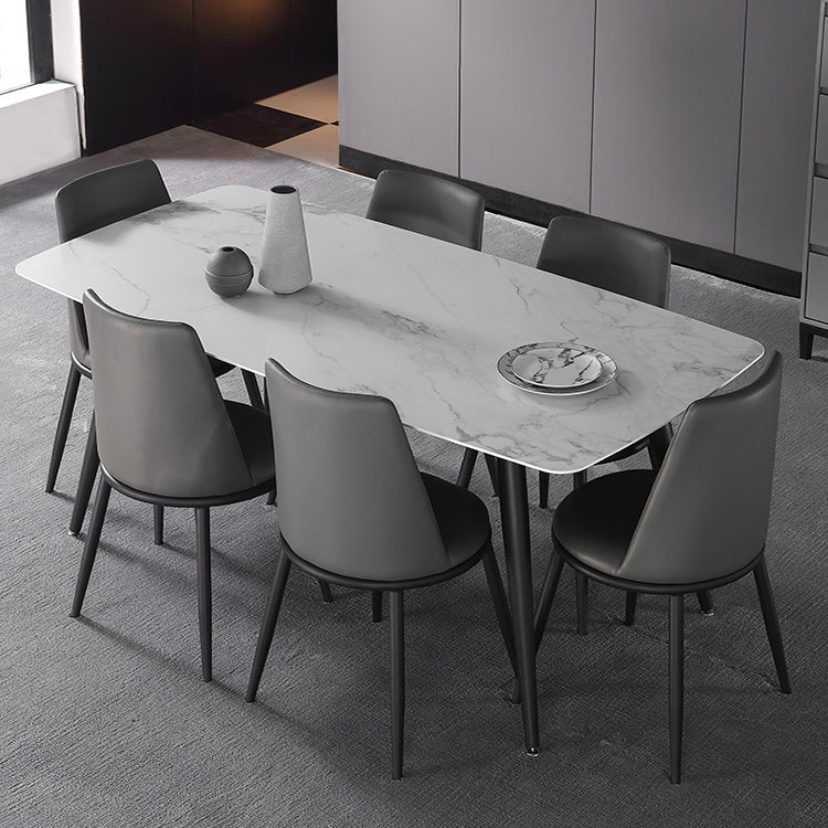 Modern 1/4/5/7 Pieces Dining Set Sintered Stone Top Dining Table with Leather Chairs 7 Pieces: Table, 6 Chairs Clearhalo 'Dining Room Sets' 'Dining Tables & Seating' 'dining_room_set' 'furn' 'furn_dining_room_set' 'Furniture' 'furniture_dining_room_set' 'Kitchen & Dining Furniture' 'kitchen&dining_furn' 'kitchen' 4621093