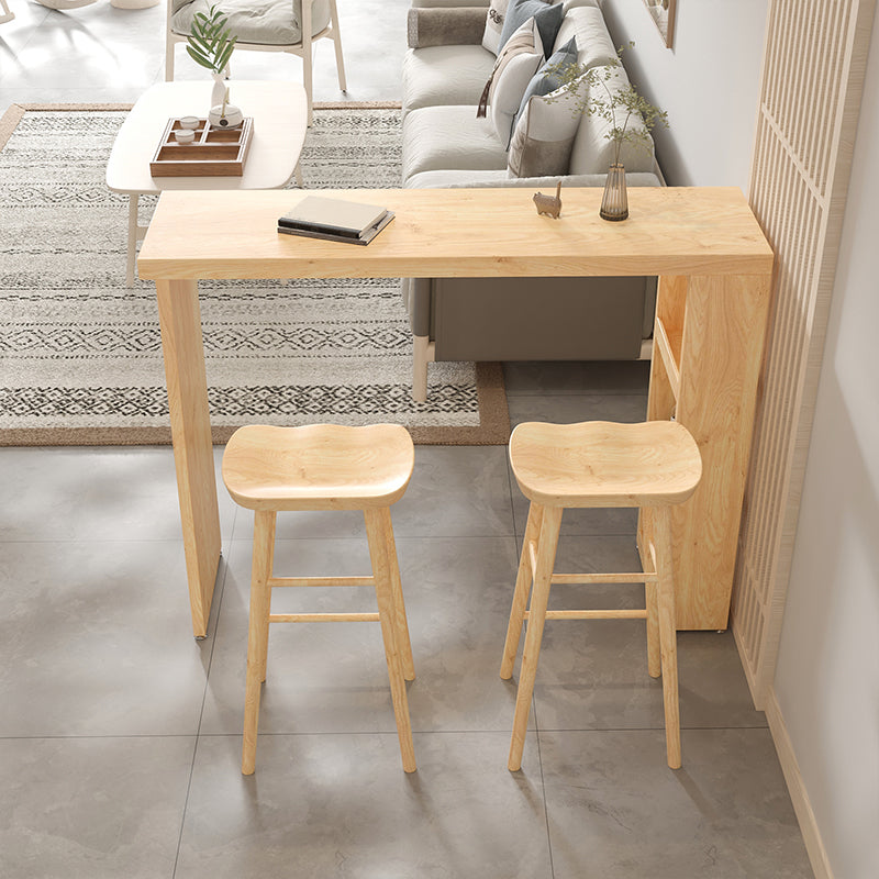 Modern Wood Patio Bar Table with Rectangle Table Top Double Pedestal Table- 41.3" H 78.7"L x 15.7"W x 41.3"H Natural Without Chairs Clearhalo 'Bar Furniture' 'Bar Tables' 'bar_tables' 'furn' 'furn_bar_tables' 'Furniture' 'furniture_bar_tables' 'Kitchen & Dining Furniture' 4622491