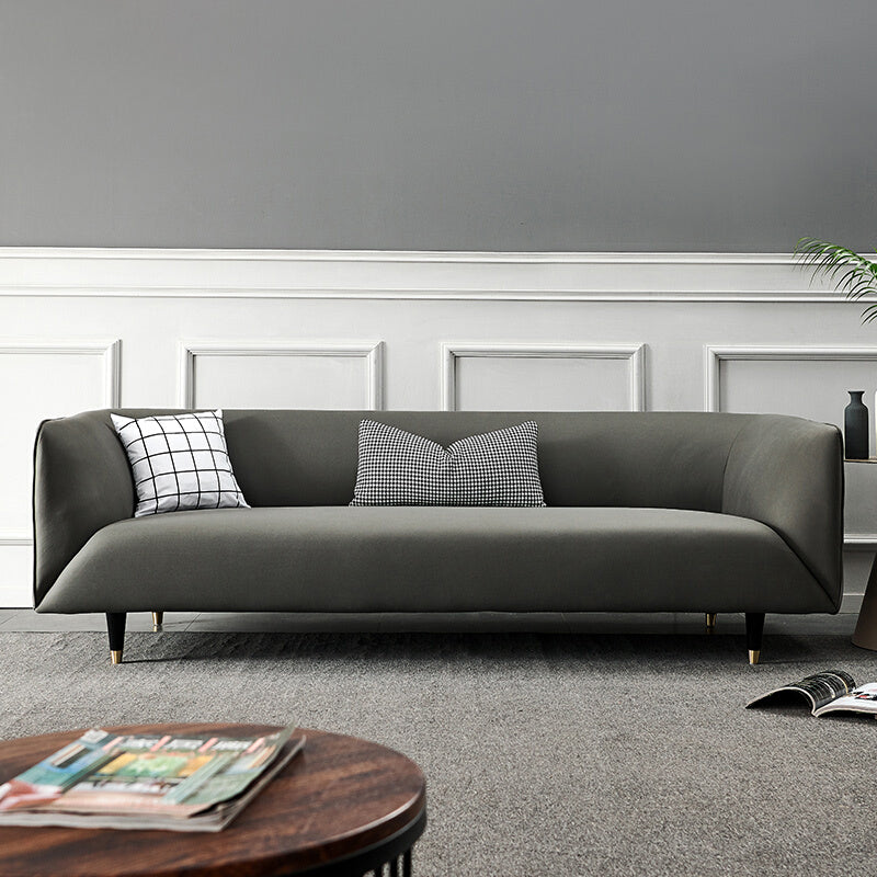Ultra-Modern Tight Back Tuxedo Arm Stainless steel Legs Sofa with Stain Resistant 87"L x 31.5"W x 27"H Dark Gray Clearhalo 'furn' 'furn_sofas' 'Furniture' 'furniture_sofas' 'kitchen' 'kitchen_sofas' 'Living Room Furniture' 'Sofa' 'sofas' 4625153