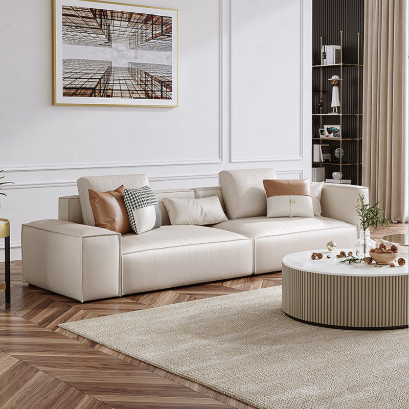 Square Armrest Latex/sponge Upholstered Tech Fabric Upholstered Off-white Sofa 118"L x 35"W x 35"H Clearhalo 'furn' 'furn_sofas' 'Furniture' 'furniture_sofas' 'kitchen' 'kitchen_sofas' 'Living Room Furniture' 'Sofa' 'sofas' 4637868