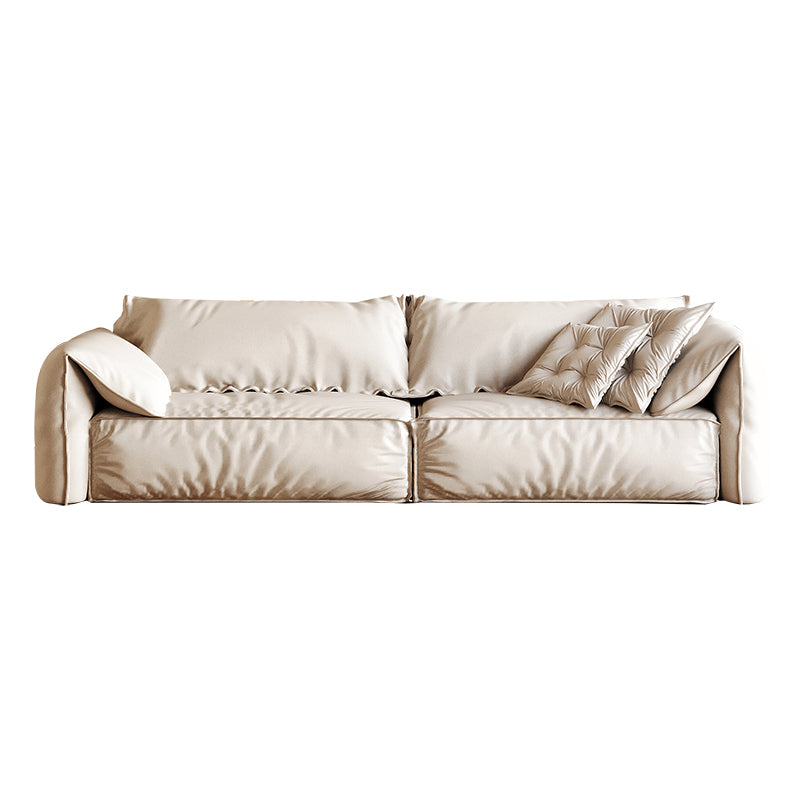 White Contemporary Faux Leather Pillow Top Arm Sofa with Bolster Pillows for Living Room 110''L x39"W x 31"H Clearhalo 'furn' 'furn_sofas' 'Furniture' 'furniture_sofas' 'kitchen' 'kitchen_sofas' 'Living Room Furniture' 'Sofa' 'sofas' 4637935