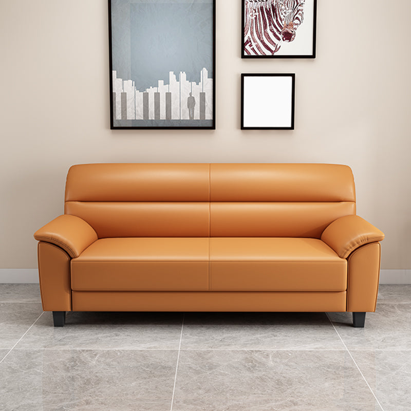 Sewn Pillow Back Faux Leather Pillow Top Arm Sofa with Stain Resistant 71"L x 31"W x 31"H Orange Clearhalo 'furn' 'furn_sofas' 'Furniture' 'furniture_sofas' 'kitchen' 'kitchen_sofas' 'Living Room Furniture' 'Sofa' 'sofas' 4638066