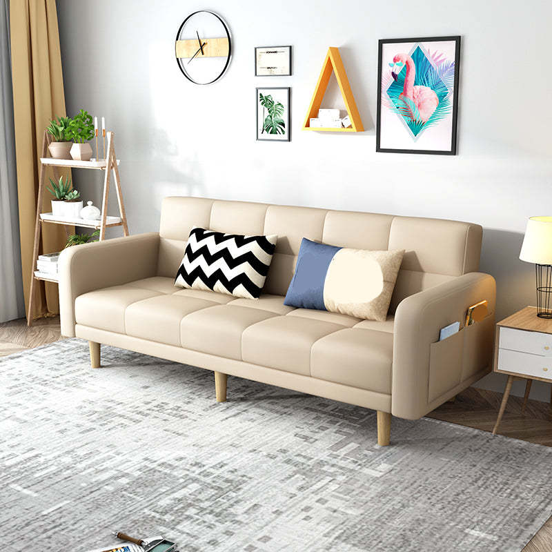 Beige Contemporary Biscuit Back Sofa 25.6"High Square Arm Sofa 67"L x 23.5"W x 26"H Beige Cotton Blend Clearhalo 'furn' 'furn_sofas' 'Furniture' 'furniture_sofas' 'kitchen' 'kitchen_sofas' 'Living Room Furniture' 'Sofa' 'sofas' 4638356