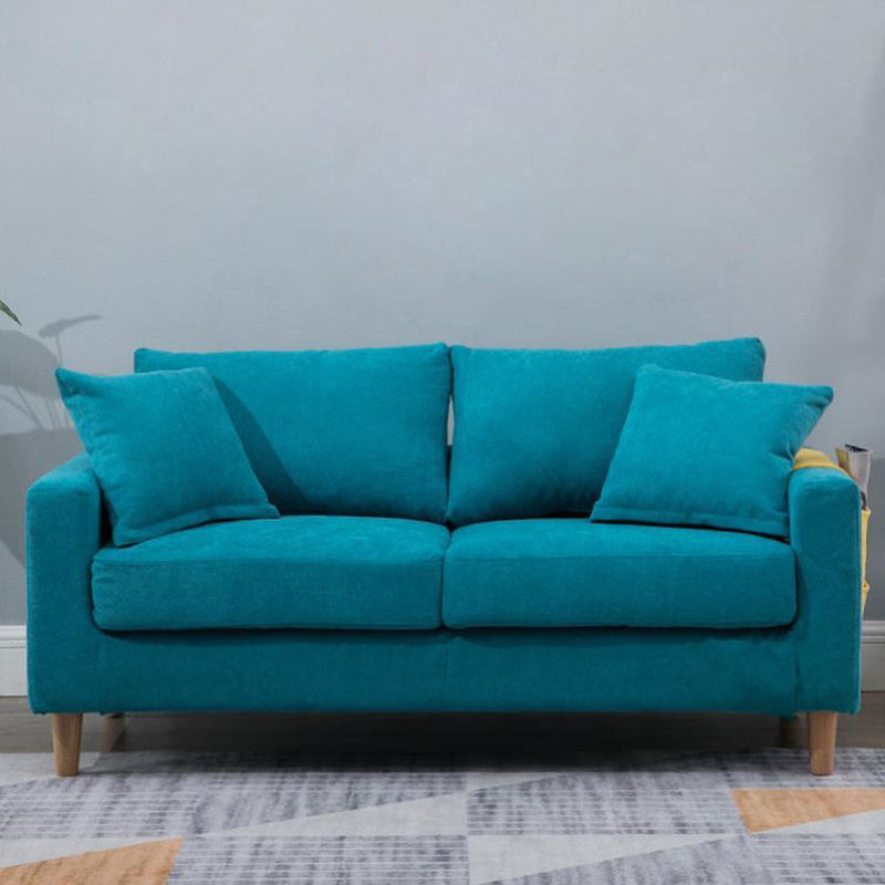 Modern Sofa Couch Wooden Base Solid Color Fabric Loveseat Square Arm Sofa for Living Room Lake Blue Clearhalo 'furn' 'furn_sofas' 'Furniture' 'furniture_sofas' 'kitchen' 'kitchen_sofas' 'Living Room Furniture' 'Sofa' 'sofas' 4638437