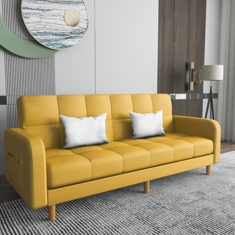 Square Arm Modern Sofa with Biscuit Back Storage Sofa for Living Room Yellow Faux Leather Clearhalo 'furn' 'furn_sofas' 'Furniture' 'furniture_sofas' 'kitchen' 'kitchen_sofas' 'Living Room Furniture' 'Sofa' 'sofas' 4638538