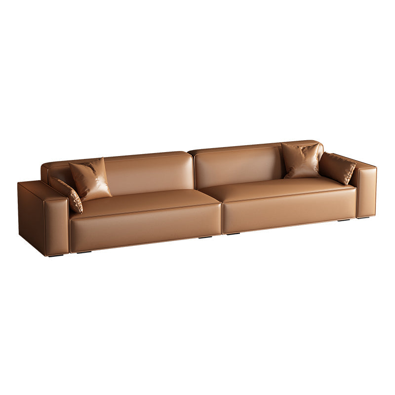Faux Leather Modern Standard Sofa 37"W Square Arm Sofa Sofa Living Room 110.2"L x 39.4"W x 29.5"H Coffee Clearhalo 'furn' 'furn_sofas' 'Furniture' 'furniture_sofas' 'kitchen' 'kitchen_sofas' 'Living Room Furniture' 'Sofa' 'sofas' 4638550