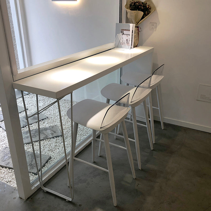 White Modern Style Rectangle Bar Table in Wood and Metal Milk Tea Shop Bar Table 78.7"L x 15.7"W x 41.3"H Without Chairs Clearhalo 'Bar Furniture' 'Bar Tables' 'bar_tables' 'furn' 'furn_bar_tables' 'Furniture' 'furniture_bar_tables' 'Kitchen & Dining Furniture' 4638742