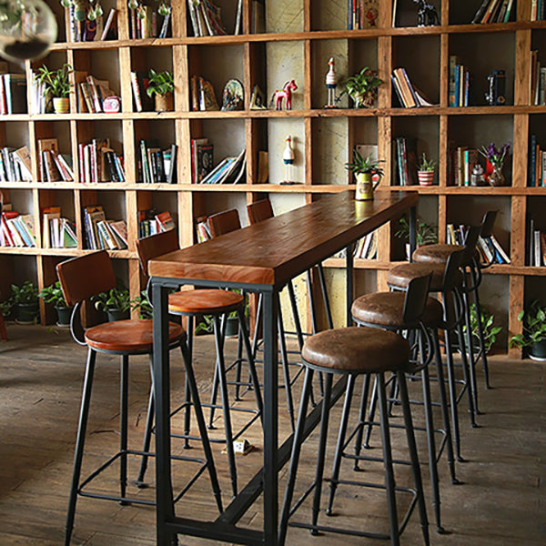 Brown Modern Style Bar Table Solid Wood and Black Iron Coffee Shop Bar Table 118.1"L x 15.7"W x 41.3"H Without Chairs Clearhalo 'Bar Furniture' 'Bar Tables' 'bar_tables' 'furn' 'furn_bar_tables' 'Furniture' 'furniture_bar_tables' 'Kitchen & Dining Furniture' 'kitchen&dining_furn' 'kitchen' 4638880