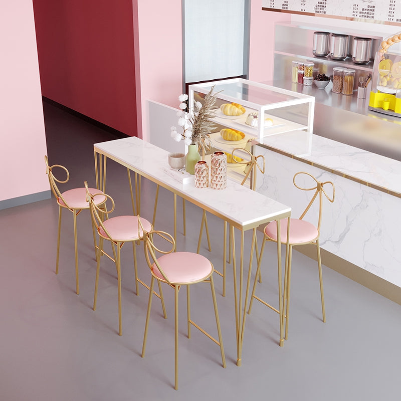 Glam Style White Table in Iron Top and Faux Marble Milk Tea Shop Bar Table 78.7"L x 15.7"W x 41.3"H Without Chairs Clearhalo 'Bar Furniture' 'Bar Tables' 'bar_tables' 'furn' 'furn_bar_tables' 'Furniture' 'furniture_bar_tables' 'Kitchen & Dining Furniture' 'kitchen&dining_furn' 'kitchen' 4638895