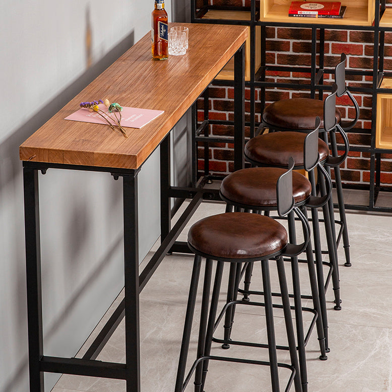 Modern Style Bar Table Solid Wood and Iron Brown Coffee Shop Bar Table 86.6"L x 15.7"W x 41.3"H Without Chairs Clearhalo 'Bar Furniture' 'Bar Tables' 'bar_tables' 'furn' 'furn_bar_tables' 'Furniture' 'furniture_bar_tables' 'Kitchen & Dining Furniture' 'kitchen&dining_furn' 'kitchen' 4638954