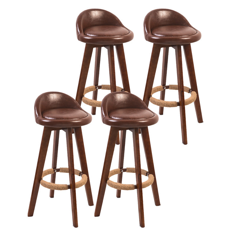 Modern Backrest Counter Stool Wood Cashier Bar Stool with Cushion and Pedal Brown Brown 4 Piece Set Clearhalo 'Bar Furniture' 'Bar Stools' 'bar_stools' 'furn' 'furn_bar_stools' 'furniture_bar_stools' 'Kitchen & Dining Furniture' 'kitchen&dining_furn' 'kitchen' 'kitchen_furn' Furniture' 4639396