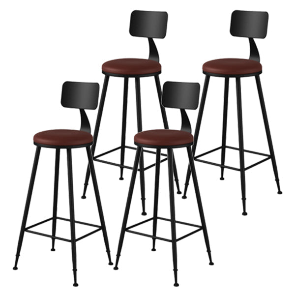 Modern Armless Backrest Counter Stool Iron Study Bar Stool with Leather Cushion and Pedal Red 4 Piece Set Bar Stool(30"H) Clearhalo 'Bar Furniture' 'Bar Stools' 'bar_stools' 'furn' 'furn_bar_stools' 'furniture_bar_stools' 'Kitchen & Dining Furniture' 'kitchen&dining_furn' 'kitchen' 'kitchen_furn' Furniture' 4639887