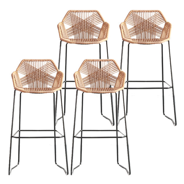 Modern Armrest Backrest Counter Stool Iron Balcony Bar Stool with Rattan seat and Pedal Natural 4 Piece Set Clearhalo 'Bar Furniture' 'Bar Stools' 'bar_stools' 'furn' 'furn_bar_stools' 'furniture_bar_stools' 'Kitchen & Dining Furniture' 'kitchen&dining_furn' 'kitchen' 'kitchen_furn' Furniture' 4639968