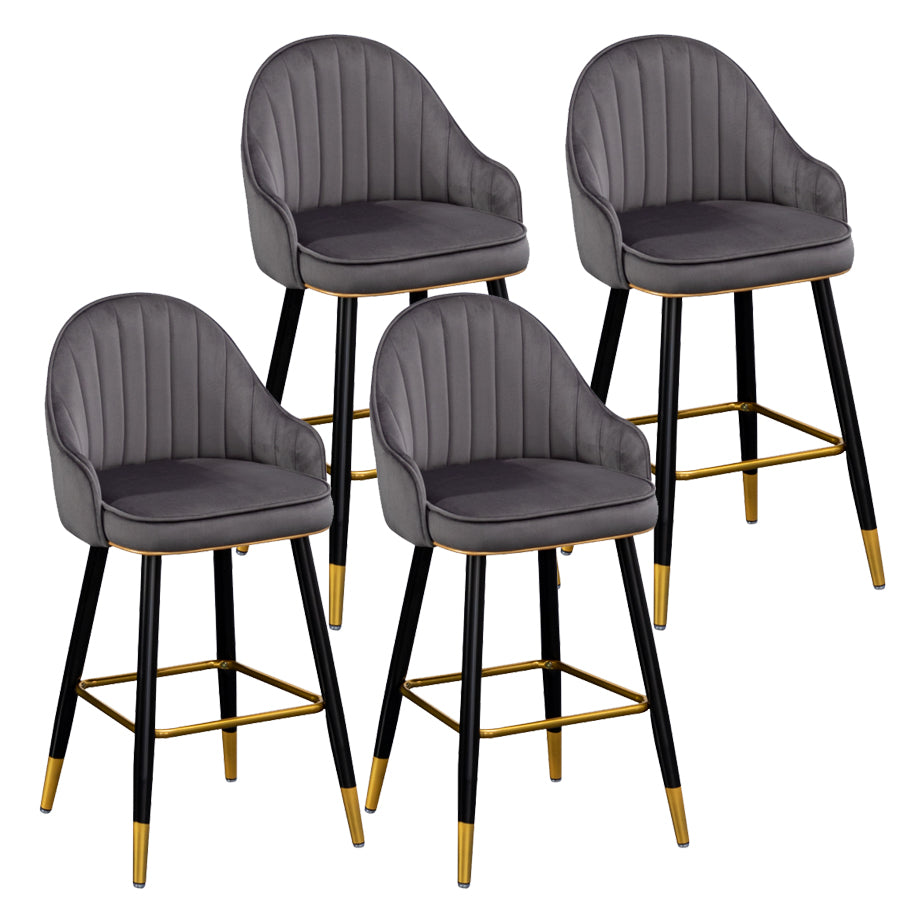 Modern Armless Backrest Counter Stool Iron Bar Stool with Velvet Cushion and Pedal Dark Gray 4 Piece Set Clearhalo 'Bar Furniture' 'Bar Stools' 'bar_stools' 'furn' 'furn_bar_stools' 'furniture_bar_stools' 'Kitchen & Dining Furniture' 'kitchen&dining_furn' 'kitchen' 'kitchen_furn' Furniture' 4639981
