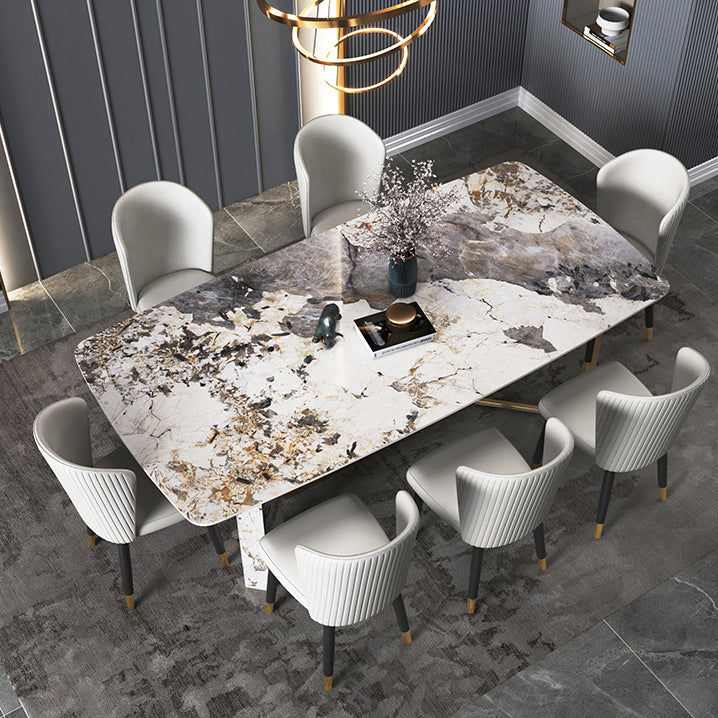 Glam Style 1/4/5/6/7 Pieces Dining Set Rectangle Sintered Stone Dining Table Set 7 Pieces: Table, 6 Chairs Clearhalo 'Dining Room Sets' 'Dining Tables & Seating' 'dining_room_set' 'furn' 'furn_dining_room_set' 'Furniture' 'furniture_dining_room_set' 'Kitchen & Dining Furniture' 'kitchen&dining_furn' 'kitchen' 4640182