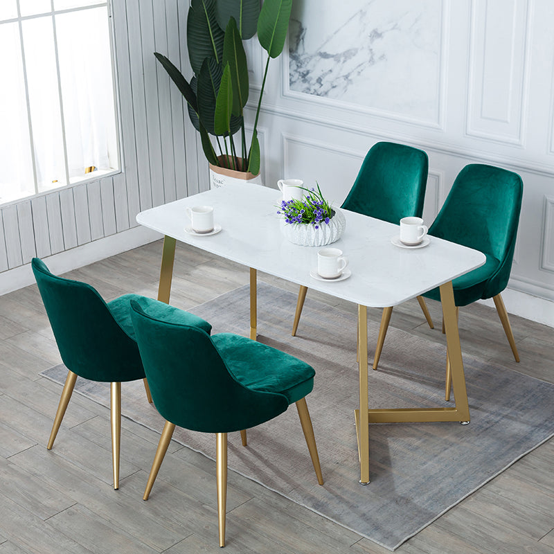 Glam 1/2/5 Pieces Dining Table and Chairs Rectangle Dining Table Set 5 Pieces: Table, 4 Green Chairs Clearhalo 'Dining Room Sets' 'Dining Tables & Seating' 'dining_room_set' 'furn' 'furn_dining_room_set' 'Furniture' 'furniture_dining_room_set' 'Kitchen & Dining Furniture' 'kitchen&dining_furn' 'kitchen' 4643861
