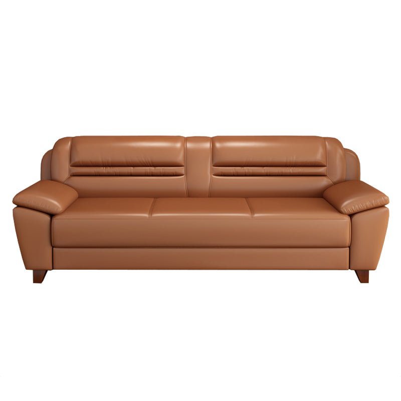Modern Leather Match Pillow Top Arm Sewn Pillow Back Sofa for Living Room 87"L x 30"W x 31.5"H Brown Clearhalo 'furn' 'furn_sofas' 'Furniture' 'furniture_sofas' 'kitchen' 'kitchen_sofas' 'Living Room Furniture' 'Sofa' 'sofas' 4648323