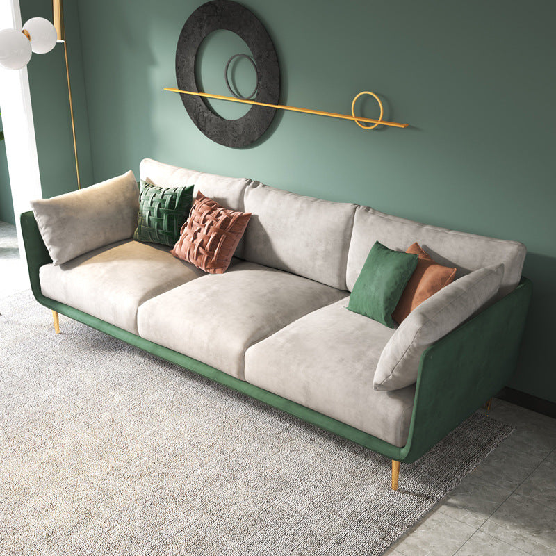 Stain Resistant Square Arm 3/4-Seat Sofa Extra Long Faux Leather Settee 114''L x36"W x 31.5"H White Green Clearhalo 'furn' 'furn_sofas' 'Furniture' 'furniture_sofas' 'kitchen' 'kitchen_sofas' 'Living Room Furniture' 'Sofa' 'sofas' 4648474
