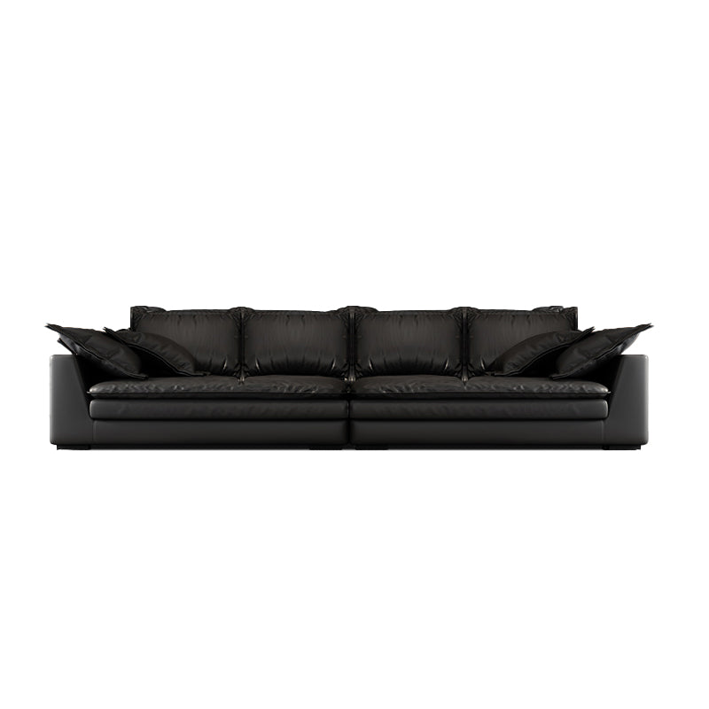 Black Stain Resistant Contemporary Faux Leather Square Arm Sofa with Bolster Pillows 158"L x 39"W x 35.5"H Clearhalo 'furn' 'furn_sofas' 'Furniture' 'furniture_sofas' 'kitchen' 'kitchen_sofas' 'Living Room Furniture' 'Sofa' 'sofas' 4648525