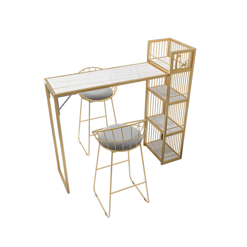 White Black and Gold Glam Style Bar Table in Metal Milk Tea Shop Bar Table 39.4"L x 19.7"W x 47.2"H White-Gold Without Chairs Clearhalo 'Bar Furniture' 'Bar Tables' 'bar_tables' 'furn' 'furn_bar_tables' 'Furniture' 'furniture_bar_tables' 'Kitchen & Dining Furniture' 'kitchen&dining_furn' 'kitchen' 4653690