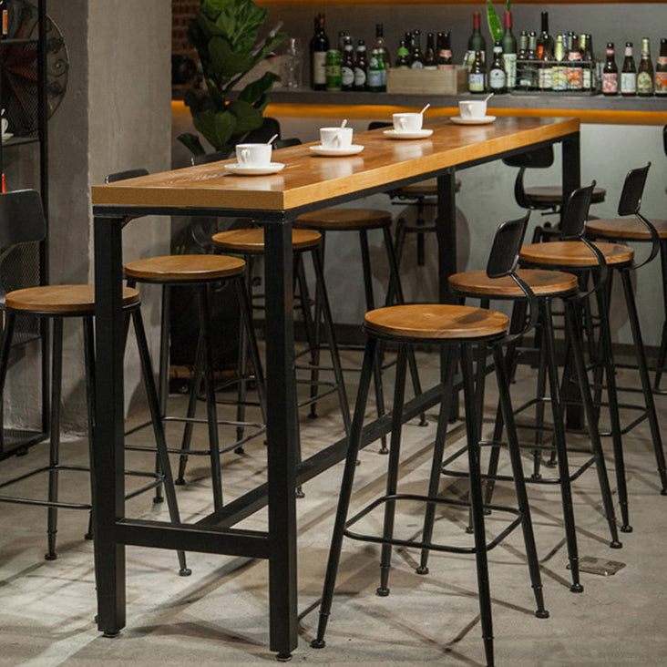 Brown Wood Bar Dining Table with Rectangle Table Top Trestle Table - 41.3" H 118.1"L x 15.7"W x 41.3"H Without Chairs Clearhalo 'Bar Furniture' 'Bar Tables' 'bar_tables' 'furn' 'furn_bar_tables' 'Furniture' 'furniture_bar_tables' 'Kitchen & Dining Furniture' 4653768