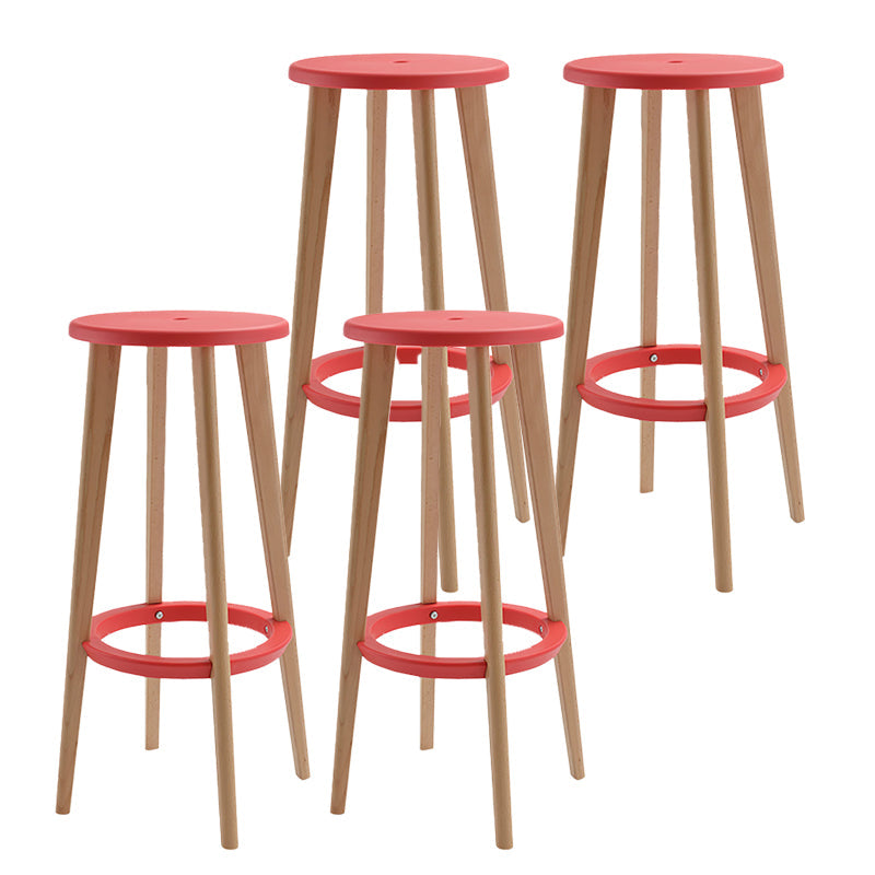 Contemporary Simple Wood Counter Stools Circular Seats Indoor Bar Stool Red Set of 4 Clearhalo 'Bar Furniture' 'Bar Stools' 'bar_stools' 'furniture_bar_stools' 'Kitchen & Dining Furniture' 'kitchen&dining_furn' 'kitchen' 'kitchen_furn' Furniture' 4654293
