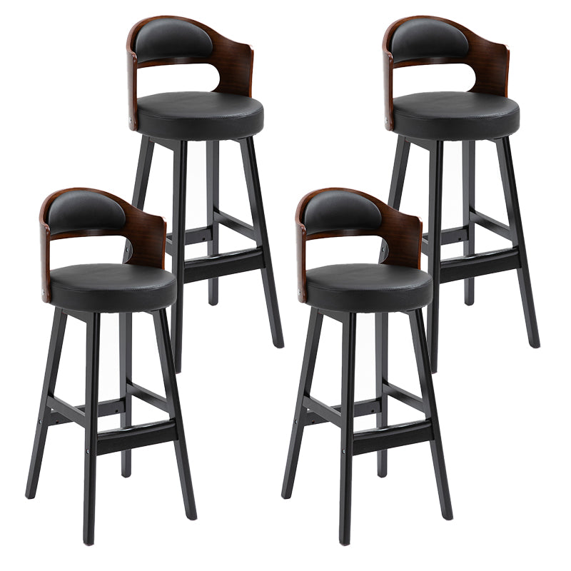 Leather Indoor Counter Stools Industrial Wood Bar Stools with Round Seat Red-Black 4 Piece Set Clearhalo 'Bar Furniture' 'Bar Stools' 'bar_stools' 'furn' 'furn_bar_stools' 'furniture_bar_stools' 'Kitchen & Dining Furniture' 'kitchen&dining_furn' 'kitchen' 'kitchen_furn' Furniture' 4654351