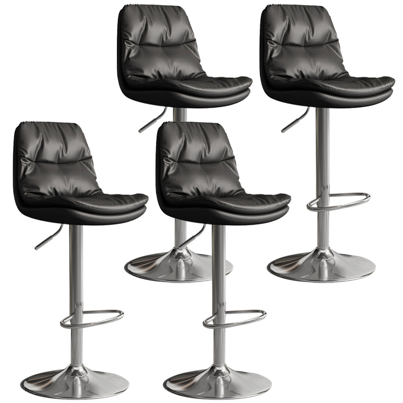 Contemporary Leather Adjustable Height Barstool Indoor Bar Stool with Iron Legs Black Silver 4 Piece Set Clearhalo 'Bar Furniture' 'Bar Stools' 'bar_stools' 'furn' 'furn_bar_stools' 'furniture_bar_stools' 'Kitchen & Dining Furniture' 'kitchen&dining_furn' 'kitchen' 'kitchen_furn' Furniture' 4654535