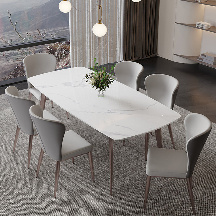 Nordic Style 1/4/5/7 Pieces Dining Set Sintered Stone Dining Table Set with Metal Legs 7 Pieces: Table, 6 Chairs Clearhalo 'Dining Room Sets' 'Dining Tables & Seating' 'dining_room_set' 'furn' 'furn_dining_room_set' 'Furniture' 'furniture_dining_room_set' 'Kitchen & Dining Furniture' 'kitchen&dining_furn' 'kitchen' 4654851